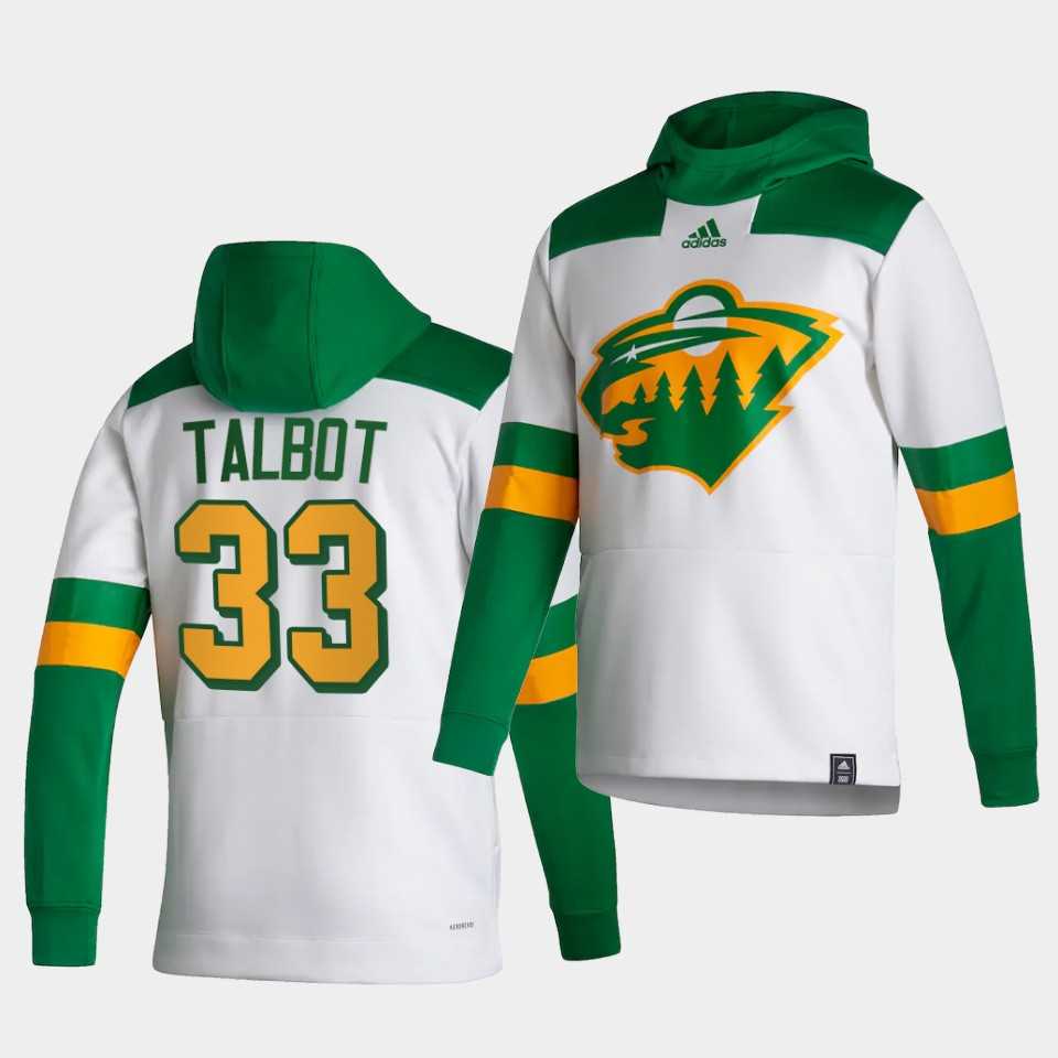Men Minnesota Wild 33 Talbot White NHL 2021 Adidas Pullover Hoodie Jersey
